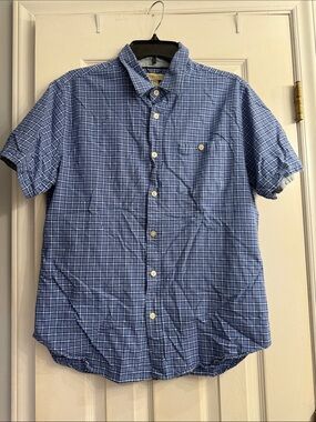 Casual Short-Sleeve Blue Plaid Button-Down Shirt M